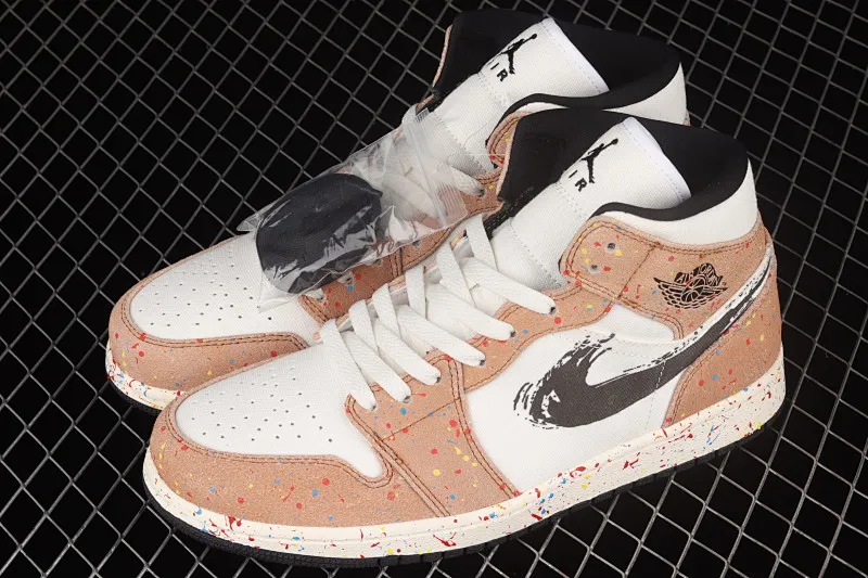 All categories Air Jordan Jordan series basketball shoes Air Jordan 1 Mid Air Jordan 1 Mid AJ1 Joe 1 watercolor ink fluorescent Zhongbang basketball shoes DA8005-100